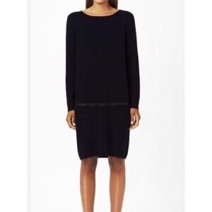COS Women's Size S  100% Wool Sweater Dress Black Drop Waist Leather Trim